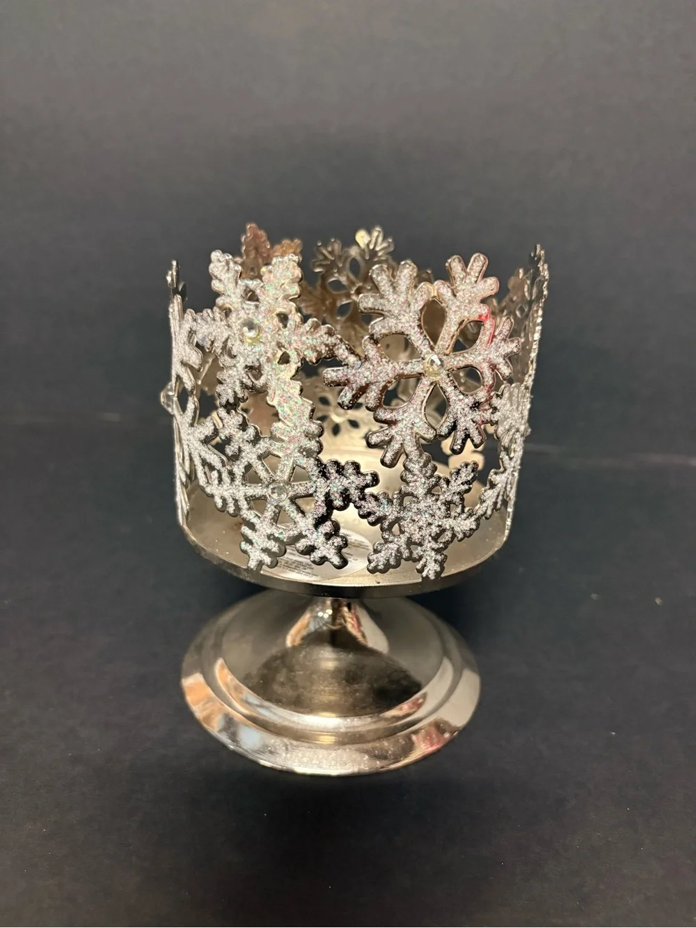 Bath & Body Works Silver Accent  Snowflake Pedestal Candle Holder